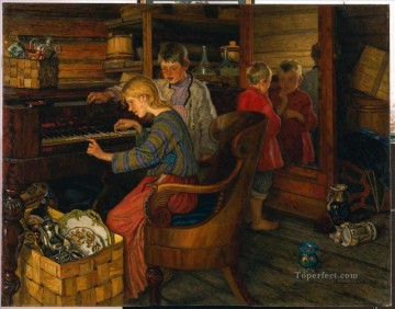 NIÑOS AL PIANO Nikolay Bogdanov Belsky niños impresionismo infantil Pinturas al óleo